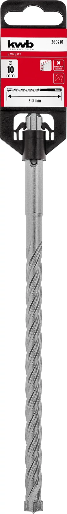 KWB EXPERT HM, TCT HB4X SDS PLUS HAMMER DRILL BIT  
négy élű vasbeton fúrószár  
210/150 x 10 mm
49260210