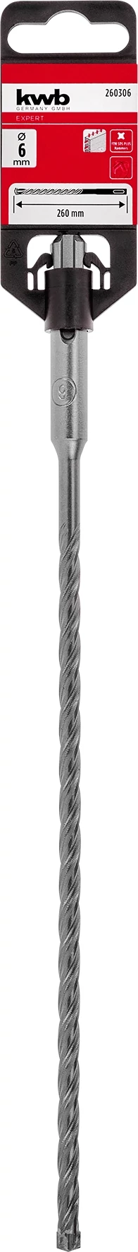 KWB EXPERT HM, TCT HB4X SDS PLUS HAMMER DRILL BIT 
négy élű vasbeton fúrószár  
260/200 x 6 mm
49260306