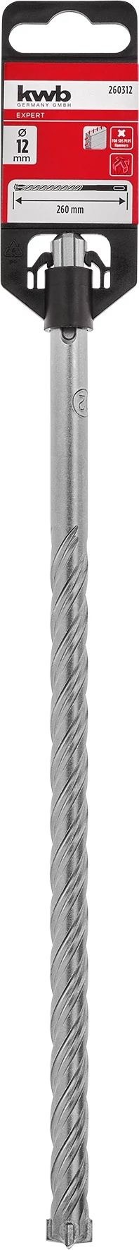 KWB EXPERT HM, TCT HB4X SDS PLUS HAMMER DRILL BIT 
négy élű vasbeton fúrószár  
260/200 x 12 mm
492603012
