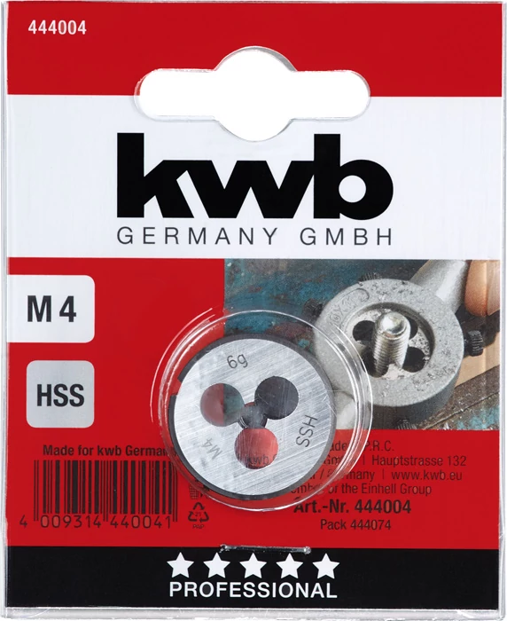 KWB PROFESSIONAL HSS ROUND DIE kézi menetmetsző menetemelkedés: 0.7   M4   25 mm    49444004