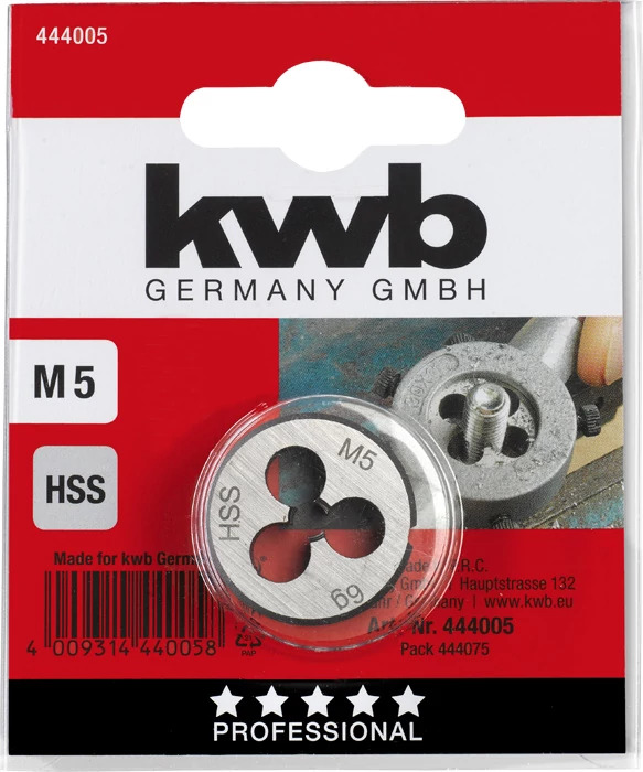 KWB PROFESSIONAL HSS ROUND DIE kézi menetmetsző menetemelkedés: 0.8   M5   25 mm    49444005