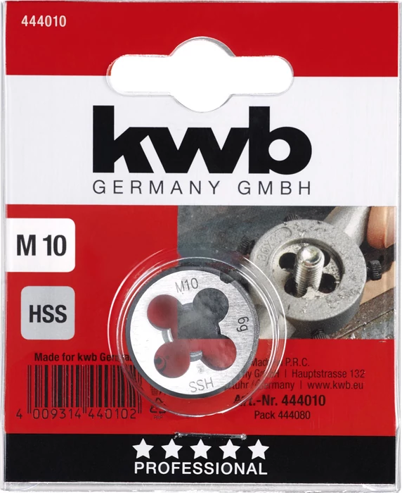 KWB PROFESSIONAL HSS ROUND DIE kézi menetmetsző menetemelkedés: 1.50   M10   25 mm    49444010