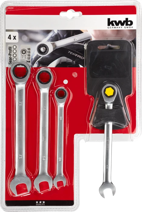 KWB EXPERT CrV RATCHET COMBINATION SPANNER SET  racsnis csillag-villáskulcs klt. 4 db   10, 13, 15, 17 mm    49460490