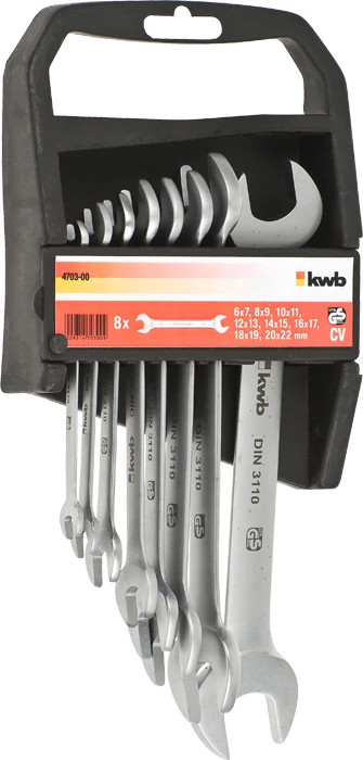 KWB PROFESSIONAL CrV OPEN END SPANNER SET  villáskulcs klt. 8 db   6-7, 8-9, 10-11, 12-13, 14-15, 16-17, 18-19, 20-22 mm    49470300