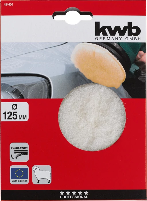 KWB PROFESSIONAL QUICK-STICK POLISHING BONNET LAMBSWHOOL valódi báránygyapjú polírozó korong tépőzáras megerősített szövet hátlappal  125 mm    49484600