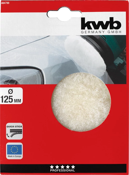 KWB EXPERT QUICK-STICK POLISHING BONNET LAMBSWHOOL valódi szövött báránygyapjú polírozó korong tépőzáras megerősített szövet hátlappal  125 mm     49484700