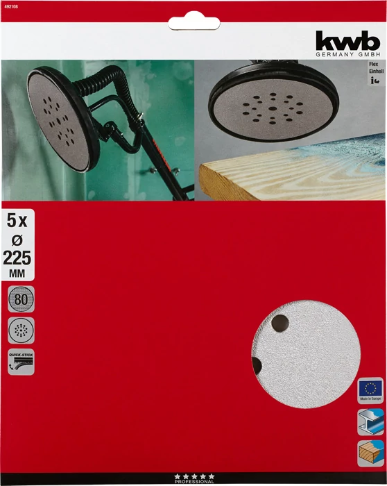 KWB ROFESSIONAL ABRASIVE QUICK-STICK WOOD & PAINT csisolókorong  5 db  225 mm  G80    49492108