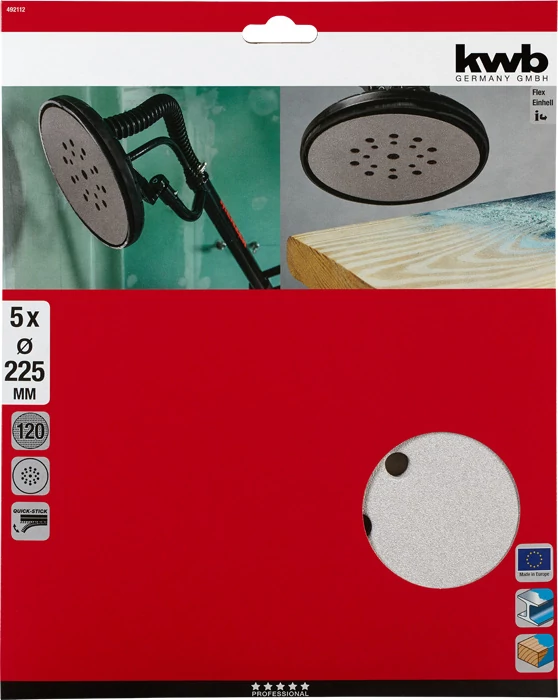 KWB ROFESSIONAL ABRASIVE QUICK-STICK WOOD & PAINT csisolókorong  5 db  225 mm  G120   49492112