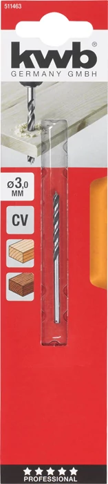 KWB EXPERT CrV 2-PHASE FLUTES WOOD DRILL BITS hengeres befogású fafúrószár  61/40 x 3,0 mm  49511463