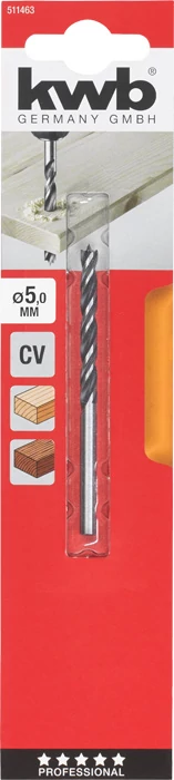 KWB EXPERT CrV 2-PHASE FLUTES WOOD DRILL BITS hengeres befogású fafúrószár  86/55 x 5,0 mm  49511465