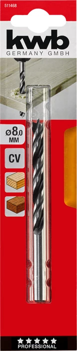 KWB EXPERT CrV 2-PHASE FLUTES WOOD DRILL BITS hengeres befogású fafúrószár  117/93 x 8,0 mm  49511468