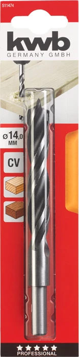 KWB EXPERT CrV 2-PHASE FLUTES WOOD DRILL BITS hengeres befogású fafúrószár  160/121 x 14,0 mm  49511474