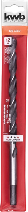 KWB EXPERT CrV EXTRA LONG WOOD DRILL BIT hengeres befogású fafúrószár  250/185 x 12,0 mm  49511812