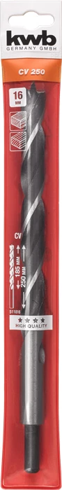 KWB EXPERT CrV EXTRA LONG WOOD DRILL BIT hengeres befogású fafúrószár  250/185 x 16,0 mm  49511816