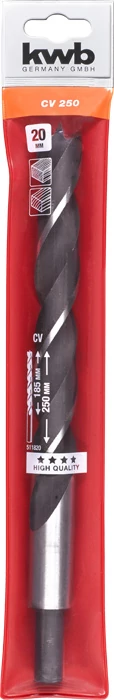 KWB EXPERT CrV EXTRA LONG WOOD DRILL BIT hengeres befogású fafúrószár  250/185 x 20,0 mm  49511820