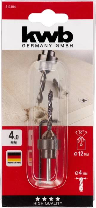 KWB EXPERT CrV WOOD DRILL SET WITH SLIP-ON COUNTERSINK AND DEPTH STOP süllyesztő fúró C45 szénacél mélység határólóval  4.0 mm  49513104