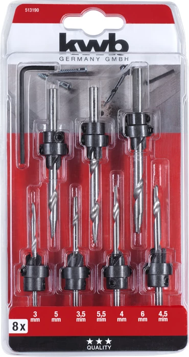 KWB CLASSIC C45 STEEL ARBOUR-MOUNTED COUNTERSINK SET  C45 acél szerelhető süllyesztő bit klt. 8 db  3,0, 3,5, 4,0, 4,5, 5,0, 5,5, 6,0 mm   49513190