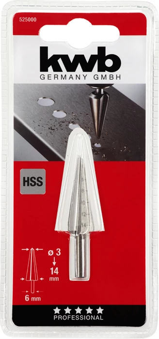 KWB PROFI HSS CONECUT DRILL fokozatmentes kúpfúró acéllemez, színesfém, PVC   3-14 x 8 mm   49525000