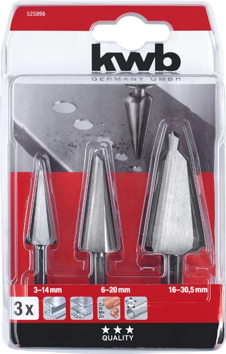 KWB CLASSIC HSS SHEET METAL QUICK-HELIX DRILL BIT SET  fokozatmentes kúpfúró klt. 3 db  49525090