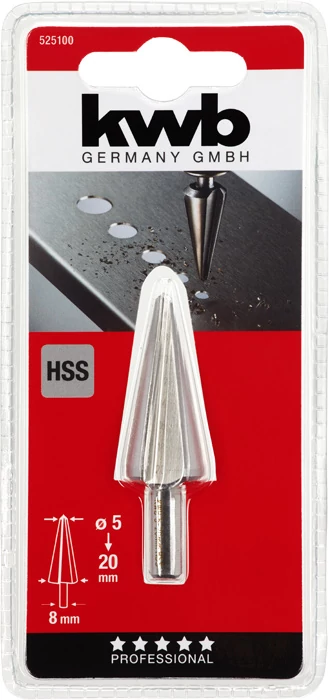 KWB PROFESSIONAL HSS CONECUT STEP DRILL fokozatmentes kúpfúró acéllemez, színesfém, PVC    6-20 x 8 mm   49525100