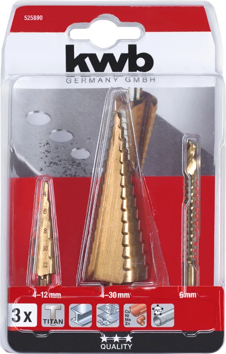 KWB CLASSIC HSS & TITANIUM-NITRIDED STEP DRILL BIT SET lépcsősfúró klt. 2 + 1 db   49525890
