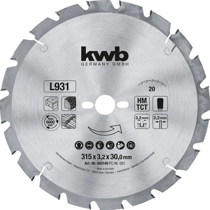 KWB PROFI TCT fűrészlap  315 x 30 x 2,2 mm  fogak: 20