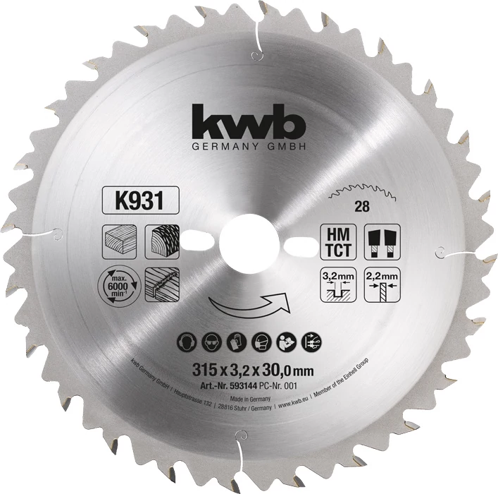 KWB PROFI TCT fűrészlap  315 x 30 x 2,2 mm  fogak: 28
