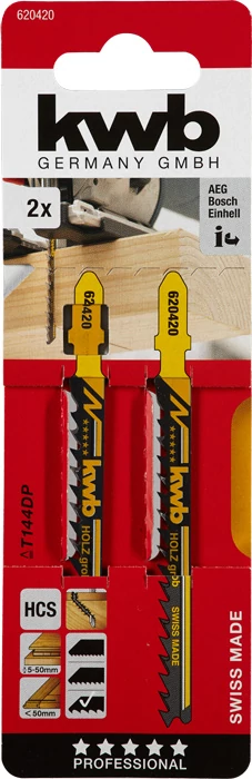 KWB PROFI HCS JIGSAW BLADE szúrófűrészlap 2 db fog távolság: 4,0 mm  100/75 mm   durva egyenes vágás    49620420