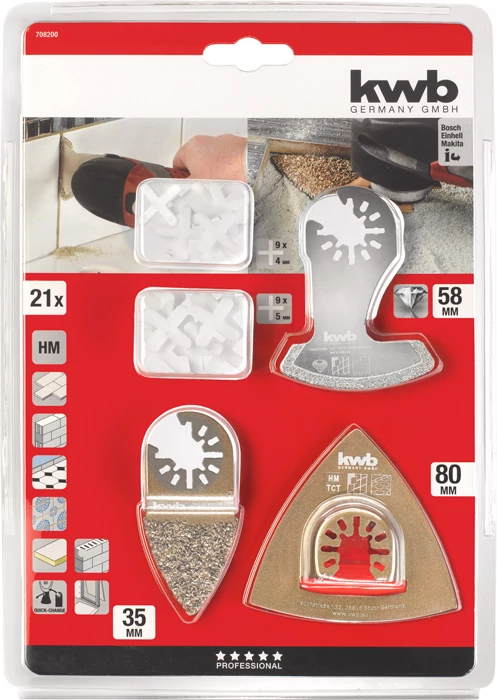KWB PROFI DIAMOND, TCG TILE REPAIR BLADE KIT multi-szerszám csiszoló és vágópenge klt. 21 db   49708200