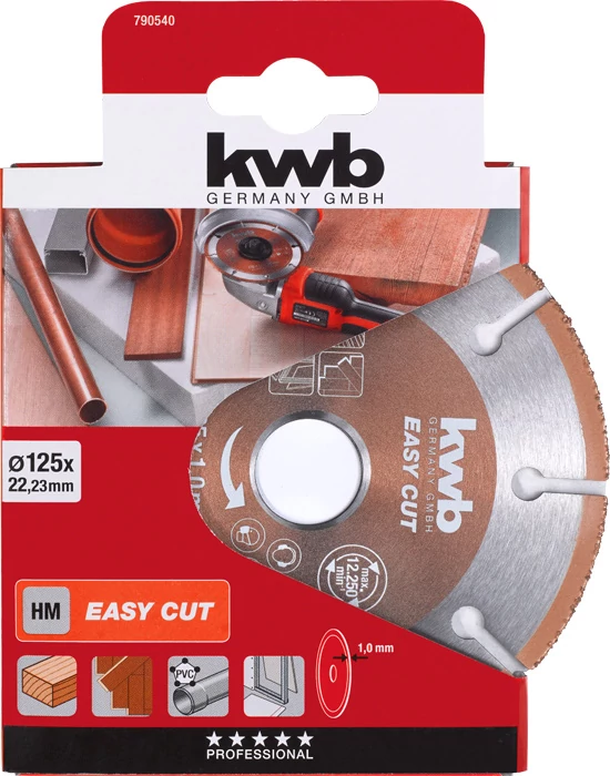 KWB EXPERT EASY CUT TCT CARBIDE EXTRA TIHIN UNIVERSAL CUTTING DISC with SEGMENTED RIM univerzális vágótárcsa  125 x 22,23 x 1,0 mm    49790540