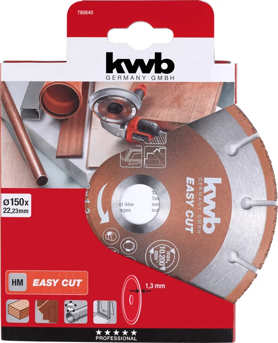 KWB EXPERT EASY CUT TCT CARBIDE EXTRA TIHIN UNIVERSAL CUTTING DISC with SEGMENTED RIM univerzális vágótárcsa  230 x 22,23 x 1,8 mm    49790740